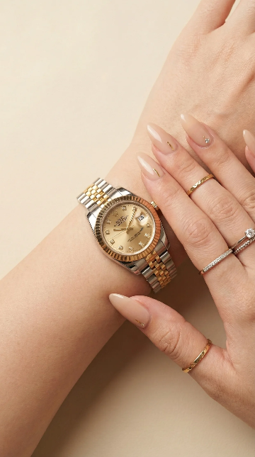 Rolex Date Oyster Golden Dial Woman Watch (twotone)
