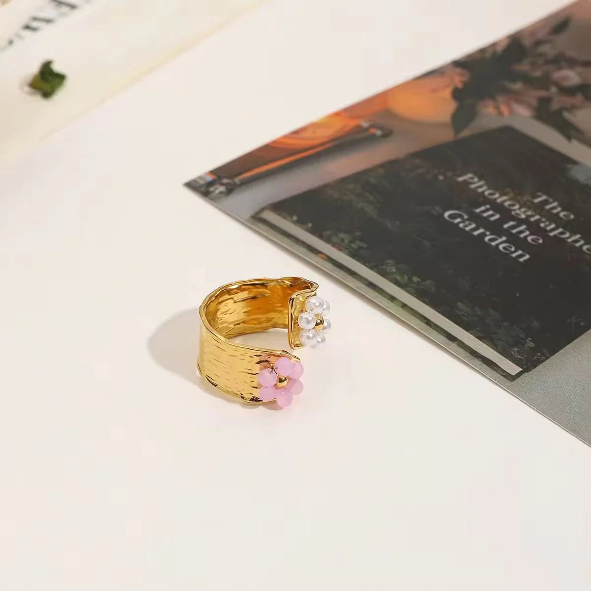 Pearl & pink flower ring
