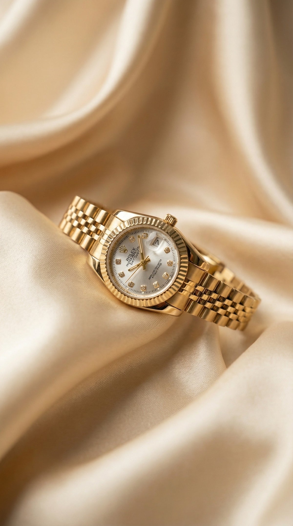 Rolex Date Oyster Golden Dial Woman Watch - White