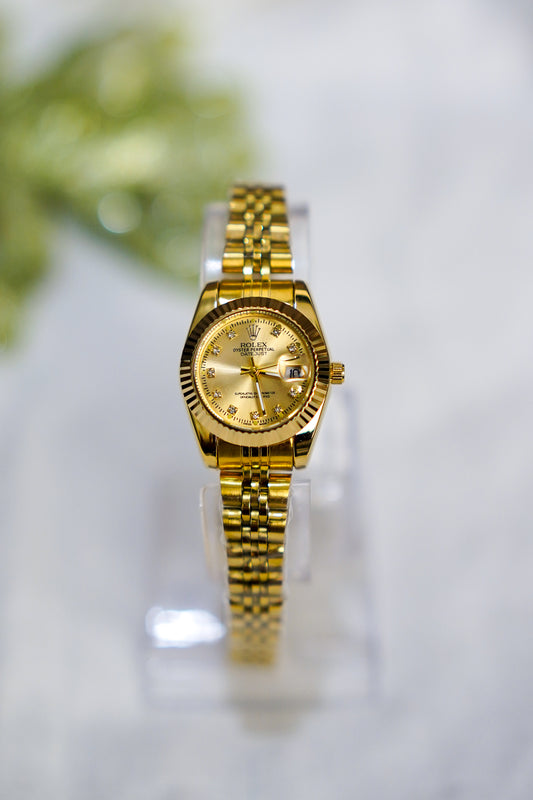 Rolex Date Oyster Golden Dial Woman Watch